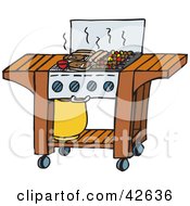 Clipart Illustration Of Steaks Hot Dogs And Kebobs Cooking On A Gas Grill At A Barbecue