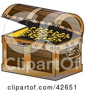 Poster, Art Print Of Wooden Treasure Chest Slightly Open To Display Gold Coins