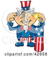 Uncle Sam Plugging His Ears And Lighting Fireworks