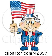 Uncle Sam Holding Up An American Flag In The Wind
