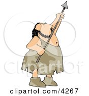 Hunting Caveman Aiming His Spear Upwards