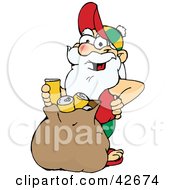 Poster, Art Print Of Casual Santa Standing With A Sack Full Of Tin Cans For Recycling
