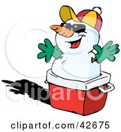 Poster, Art Print Of Snowman Resting On A Red Ice Chest