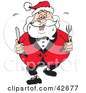 Clipart Illustration Of A Hungry Santa Walking Forward With A Fork And Knife by Dennis Holmes Designs