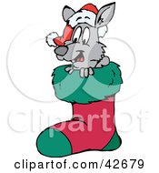 Clipart Illustration Of A Kangaroo Wearing A Santa Hat Peeping Out Of A Christmas Stocking