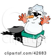 Poster, Art Print Of Snowman Wearing Gloves And Resting On An Ice Chest