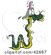 Green And Yellow Snake With A Bump On His Head