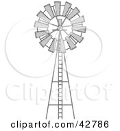 Clipart Illustration Of A Black And White Wind Pump by Dennis Holmes Designs