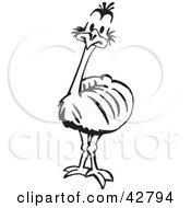 Clipart Illustration Of A Curious Black And White Emu Bird by Dennis Holmes Designs