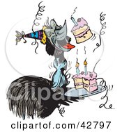 Poster, Art Print Of Emu Bird Singing Happy Birthday And Holding A Cake At A Party