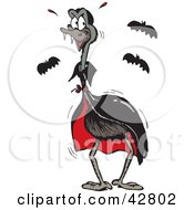 Clipart Illustration Of A Vampire Emu Bird And Bats by Dennis Holmes Designs