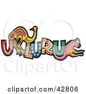 Clipart Illustration Of An Aboriginal Uluru Design With Insects An Emu And Kangaroo