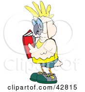 Poster, Art Print Of White And Yellow Cockatoo Bird Reading A Book