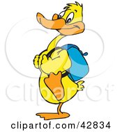 Poster, Art Print Of Yellow Duck Wearing A Backpack And Walking To School