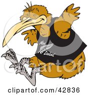 Clipart Illustration Of A Brown Kiwi Bird Jumping And Wearing A New Zealand Shirt by Dennis Holmes Designs