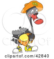 Clipart Illustration Of A Black Swan Bird Wearing A Hat And Vest by Dennis Holmes Designs