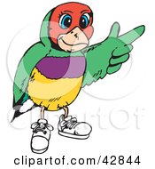 Clipart Illustration Of A Gouldian Finch Wearing Shoes And Pointing by Dennis Holmes Designs
