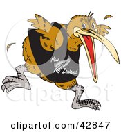 Clipart Illustration Of A Brown Kiwi Bird Running Forward And Wearing A New Zealand Shirt by Dennis Holmes Designs