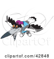 Poster, Art Print Of Flying Magpie Bird Wearing A Shirt Shoes And Hat