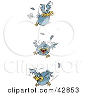 Clipart Illustration Of Three Scared Blue Birds Flying