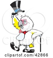 Clipart Illustration Of A Corella Bird Lifting His Hat And Walking With A Cane