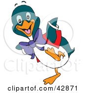Clipart Illustration Of A Happy Penguin Wearing A Vest And Purple Bow by Dennis Holmes Designs