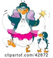 Embarrassed Penguin Standing Beside A Fairy Godmother