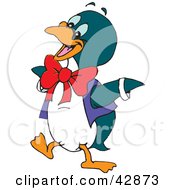 Clipart Illustration Of A Happy Penguin Wearing A Vest And Red Bow