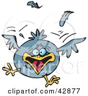 Clipart Illustration Of A Scared Blue Bird Flying Forward