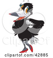 Feminine Magpie Bird In A Sexy Black Dress And Heels