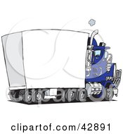 Poster, Art Print Of Blue Big Rig With A Blank Trailer For You To Insert Your Text