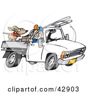 Man Driving His Truck With A Dog And Ladder In The Back