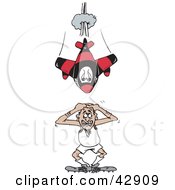 Clipart Illustration Of A Jet Flying Down Over A Scared Man by Dennis Holmes Designs