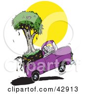 Moving Koala Waving And Transporting His Eucalyptus Tree In A Purple Truck