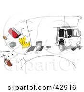 Poster, Art Print Of Moving Truck Speeding Over A Hill Furniture Spilling Out Of The Back