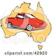 Red Ute Vehicle On A Map Of Australia