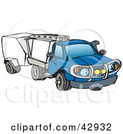 Poster, Art Print Of Blue Truck Towing Trailers