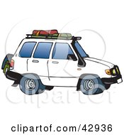 Poster, Art Print Of White Suv With Luggage On The Rack