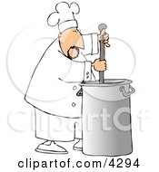 Male Chef Stirring Pot Of Stew Clipart