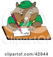 Poster, Art Print Of Wombat Writing A Letter Or Doing Homework