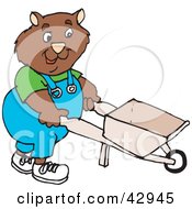 Clipart Illustration Of A Landscaper Wombat Pushing A Wheelbarrow by Dennis Holmes Designs