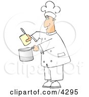Chef Pouring Food From A Can Into A Cooking Pot Clipart