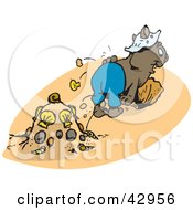 Clipart Illustration Of A Wombat Digging Shells Out Of The Sand On A Beach by Dennis Holmes Designs