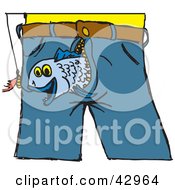 Fish Emerging From A Mans Pants To Bite A Lure