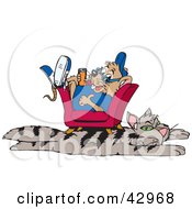 Clipart Illustration Of A Mouse Relaxing On A Chair On Top Of A Cat Rug by Dennis Holmes Designs