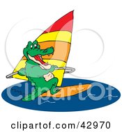 Poster, Art Print Of Green Crocodile Windsurfing