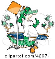 Poster, Art Print Of Cool Crocodile Leaning Against A Pole By A Pond