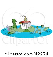 Poster, Art Print Of Crocodile Floating In A Pond With A Cooler And Drinks On His Belly