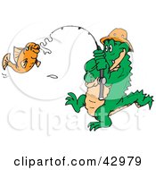 Clipart Illustration Of A Crocodile Reeling In A Fish