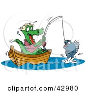 Poster, Art Print Of Crocodile Fishing In A Boat Reeling In His Catch